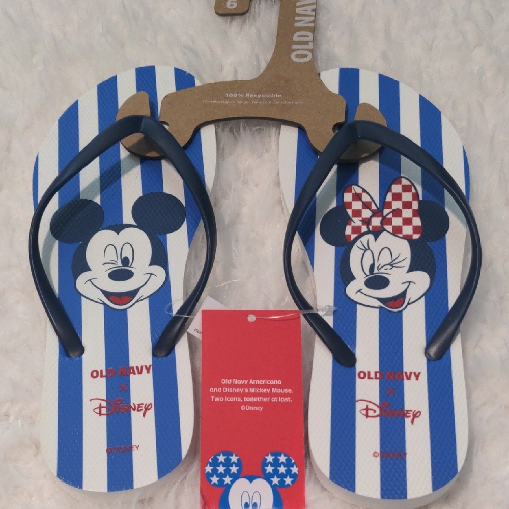 Old Navy x Disney Women's Striped Blue Flip Flops Size 6